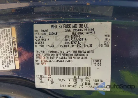 2005 Ford Explorer Xlt/Xlt Sport from USA, damaged, VIN 1FMZU73E35UA55808